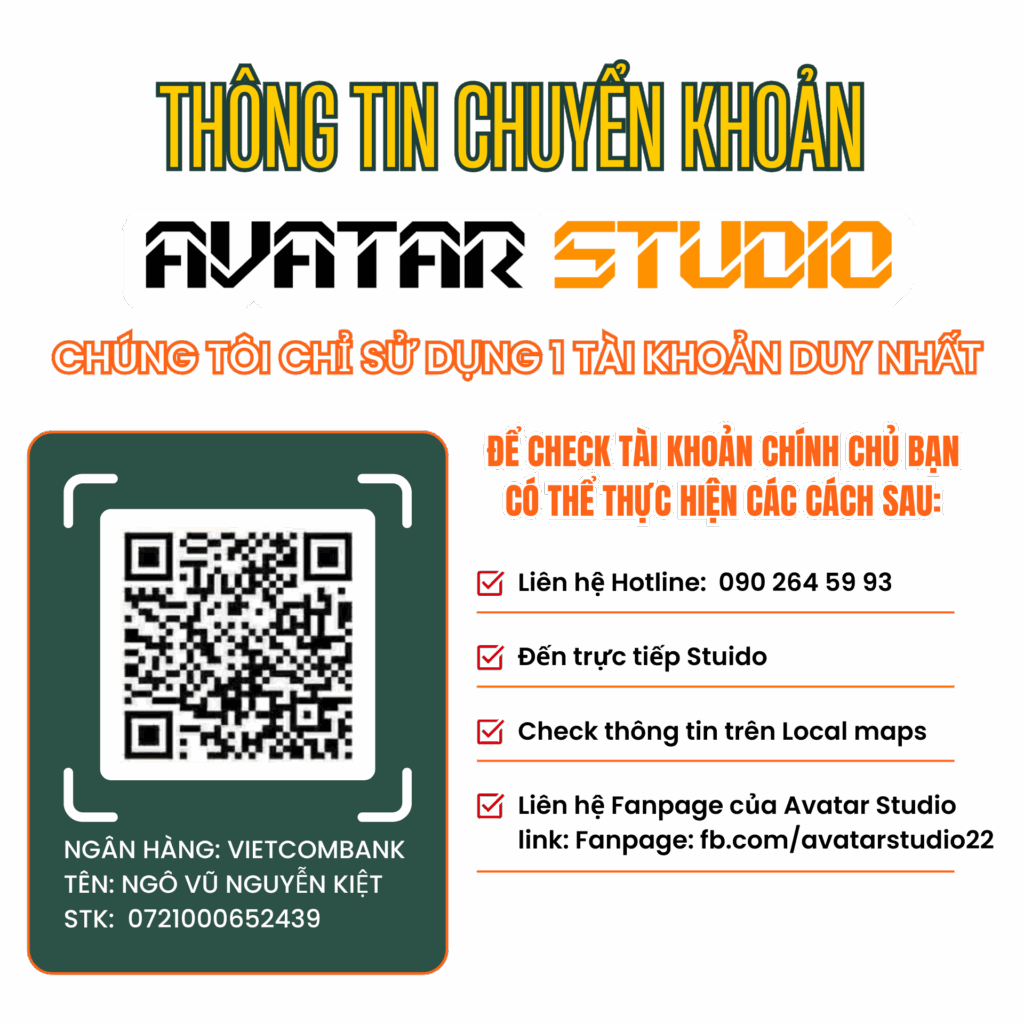 Thông tin chuyển khoản chụp hình tại Avatar Studio
